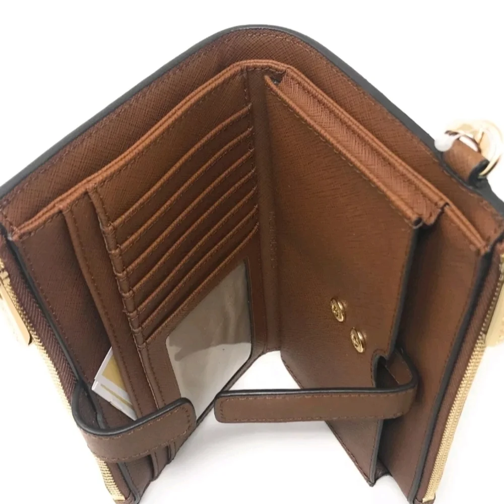 Michael Kors Jet Set Saffiano Leather Double Zip Wristlet - Luggage Brown - $258